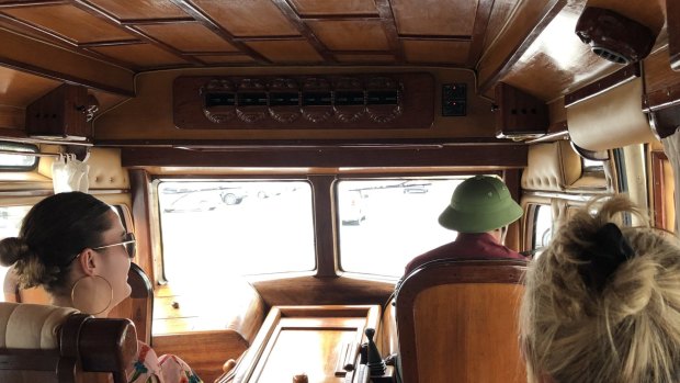 The Elephant Coach's wooden interior.