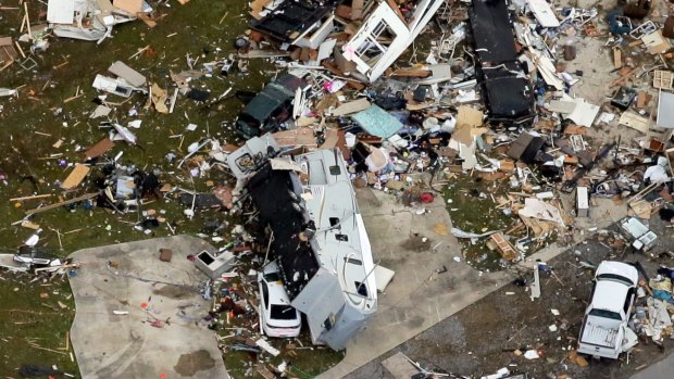 This aerial photo shows damage after a tornado ripped through the Sugar Hill Recreational Park in the town of Convent in southern Louisiana on Wednesday.