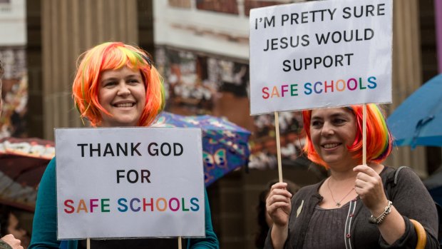 People rally in support of the Safe Schools program in Melbourne in March this year.