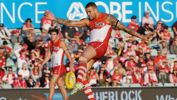 Unstoppable: Lance Franklin scores one of 10 goals at the SCG.