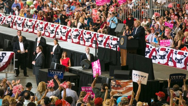 President Donald Trump speaks during a rally in Florida. 