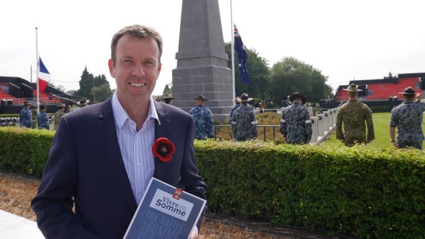 Veterans' Affairs Minister Dan Tehan at the First Australian Division memorial in Pozieres on Friday.
