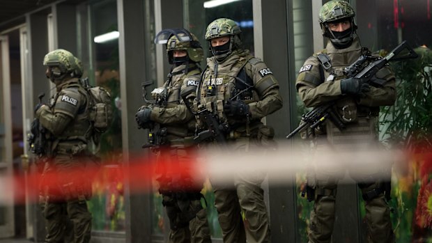 German special police guard Munich's main train station.