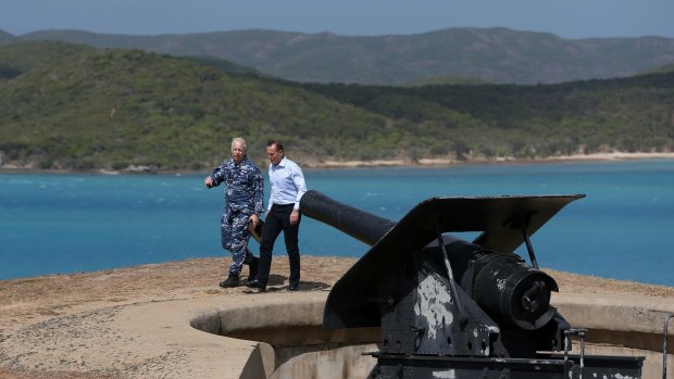 Tony Abbott tours Green Hill Fort on Thursday Island with Air Chief Marshal Mark Binskin.