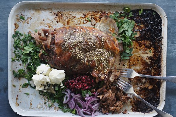 Middle Eastern slow-roasted lamb shoulder.