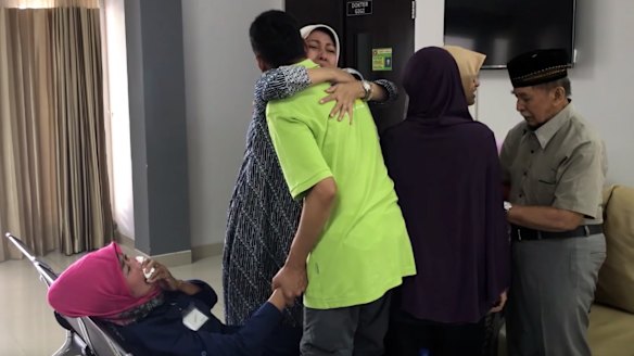 Emotional scenes: the video ends by showing Indonesians who have returned from Syria being welcomed by their relatives.
