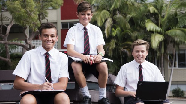 St Pauls students Aiden Helu, Bailey Miller and Jasper Toshack .