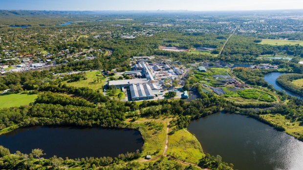 An aerial view of the old Petrie paper mill site.