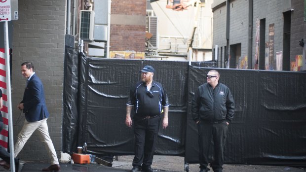 Security guards at the Thor set.