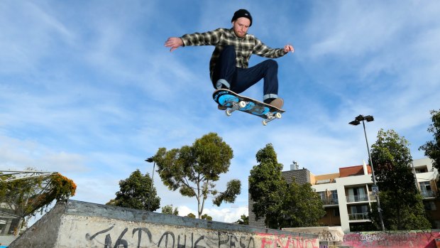 Chairman of the board: Cameron Sparkes gets airborne at the Waterloo Skate Park, where a ramp has been replaced at a cost of $130,000.