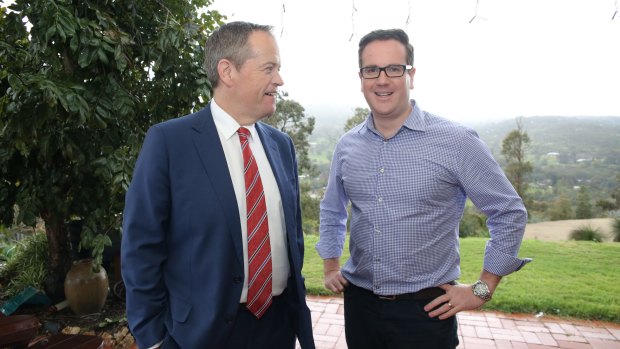 Opposition Leader Bill Shorten pictured with the ALP's candidate for Canning Matt Keogh during a visit to the electorate last month.