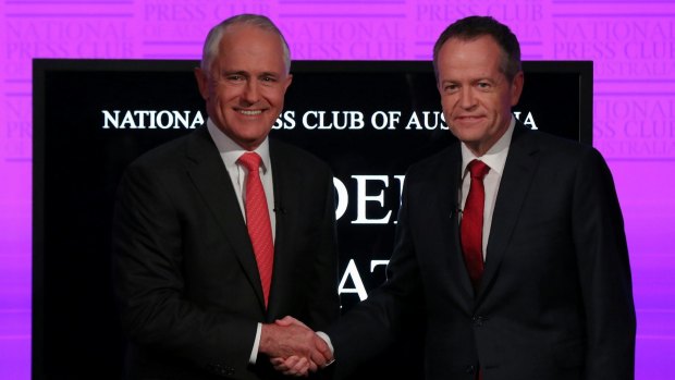 Prime Minister Malcolm Turnbull and Opposition Leader Bill Shorten at the Press Club debate earlier in the election campaign. 
