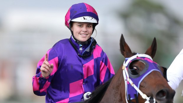 Another winner: Winona Costin scored on Dowdstown Charlie at Randwick on Saturday.