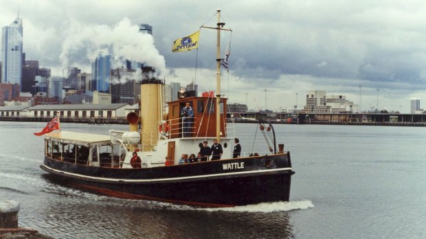 Vintage steam tug Wattle at Victoria Dock in 1993 when it was a tourist craft. 