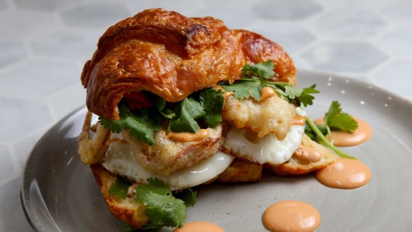 Soft-shell crab croissant burger at White Mojo.