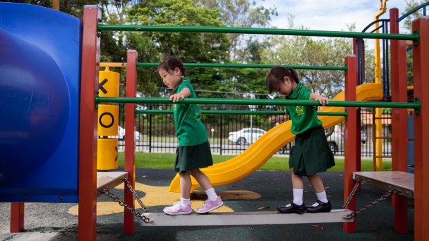 The girls are two of 225 students starting prep at Sunnybank Hills State School in 2017.