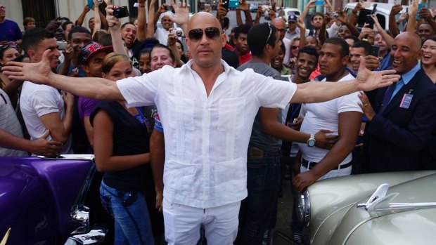 Havana locals greet another show guest, actor and producer Vin Diesel, who was in Cuba filming the action movie Fast 8.