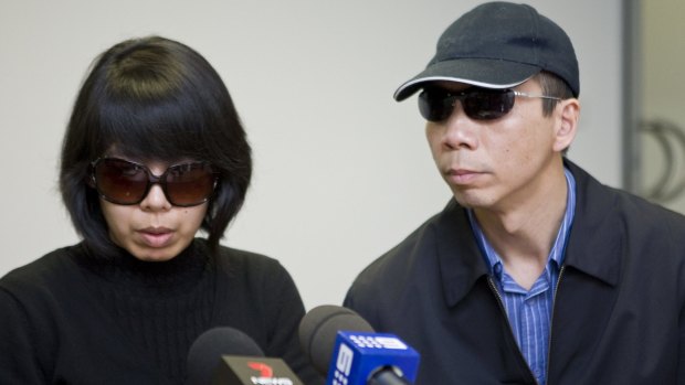 Robert Xie and Kathy Lin during their 2009 public appeal to find the Lin family killers.