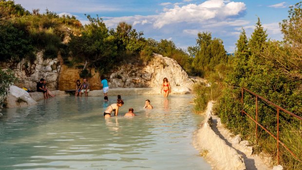 The group swam at the famous spa town of Bagno Vignoni.