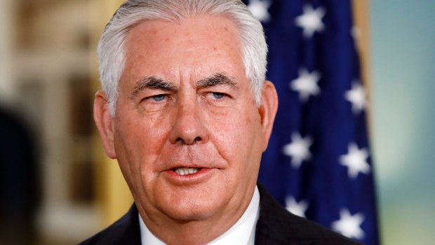 Secretary of State Rex Tillerson answers a question from the media on North Korea. 