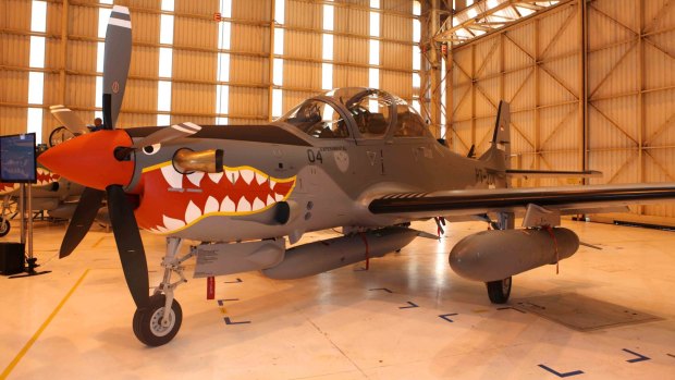 One of four light attack and tactical training A-29 Super Tucano aircraft delivered to Indonesia’s Air Force in 2012.