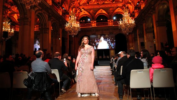 A plus-size model during a fashion show as part of a day against fat phobia in Paris on Friday.
