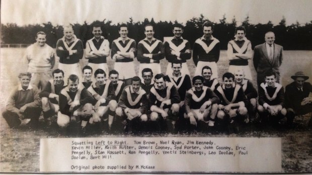 A vintage team shot of the Metro Farm Herefords football club, which played at Cocoroc, inside the Western Treatment Plant.