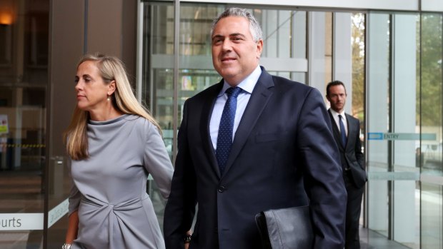 Defamation trial: Treasurer Joe Hockey and his wife Melissa Babbage leave the Federal Court on March 10.  