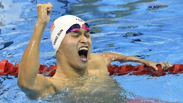 Rio rage: Olympic champion Sun Yang.