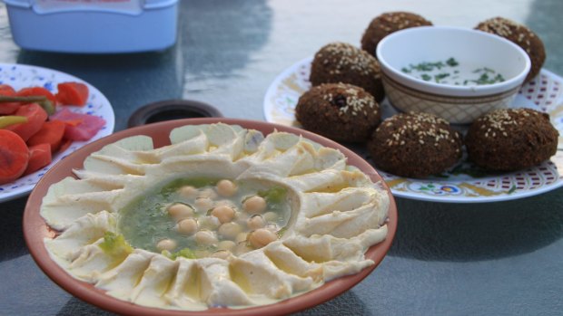 Hummus and falafel delight at Qwaider al Nabulsi.