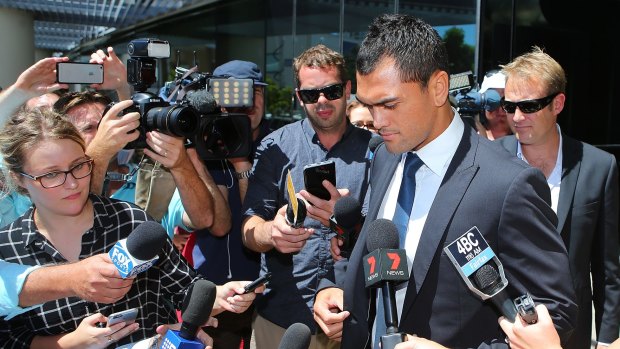 Poor choice: Reds five-eighth Karmichael Hunt leaves court on Thursday.