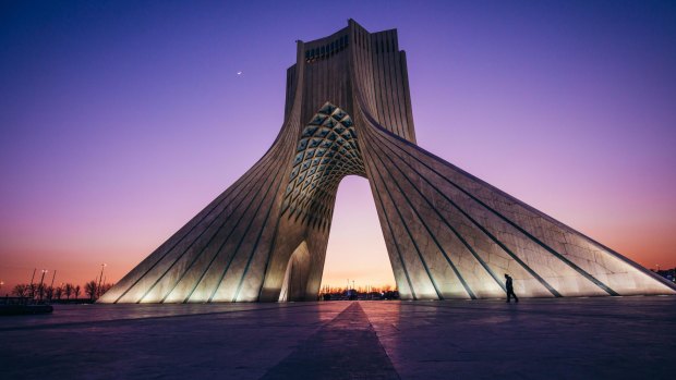 Azadi Tower at dusk, Tehran.