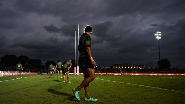 Ominous: Dark clouds gather over the Rabbitohs in Cairns.