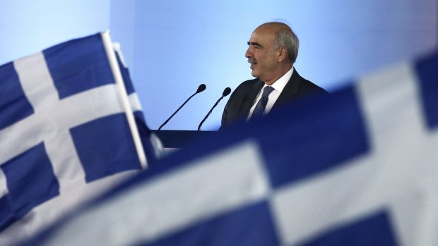 Vangelis Meimarakis, leader of the New Democracy Party of Greece, speaks during a pre-election rally in Athens on Thursday.