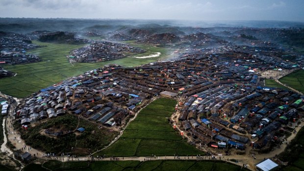 An aerial view of the Balukhali refugee camp in Bangladesh in September. Few ethnic groups have been locked into such hopeless logic as the Rohingya, now marooned on an international border, unwanted by either side, weary, traumatised, desperately stateless, their very origins in dispute. 