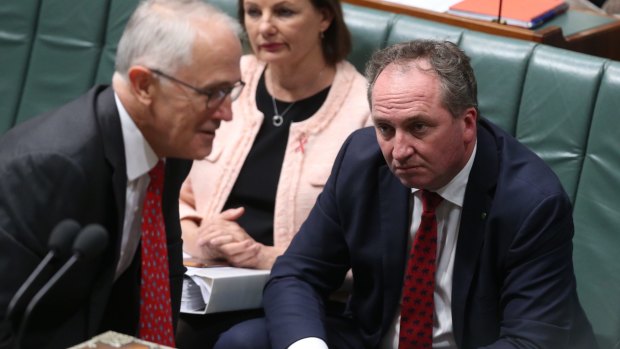 Deputy Prime Minister Barnaby Joyce and Prime Minister Malcolm Turnbull during question time in December.