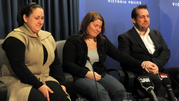 Vanessa, Rebecca and Adam Goudge at the police press conference on Tuesday.