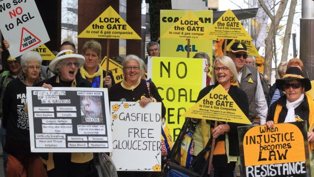 Anti-CSG protesters mark 100 weeks of opposition to AGL's gas drilling.