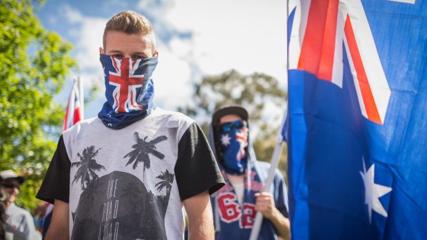 A Member of the group Reclaim Australia makes his feelings known.
