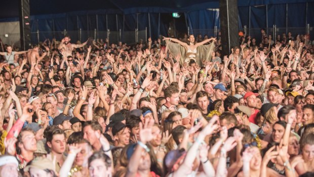 A crowd inside the Grand Theatre at the Falls Festival.