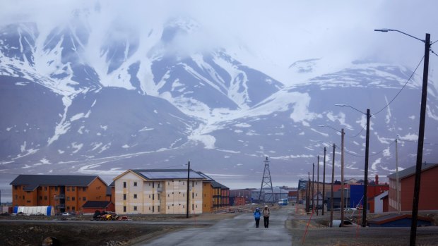 The remote town of Longyearbyen, located in an archipelago  in the high Arctic, in the Svalbard territory of Norway.