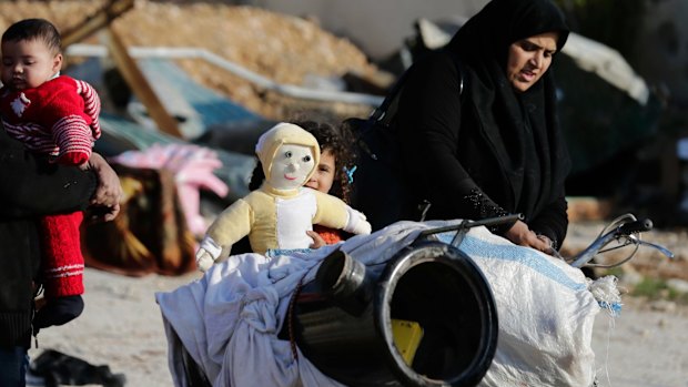 A Syrian family who were displaced from east Aleppo last month. 