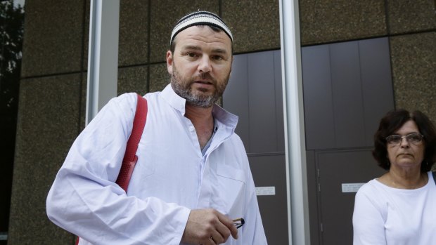 Cronulla memorial organiser Nick Folkes at court dressed in a mock Islamic outfit.