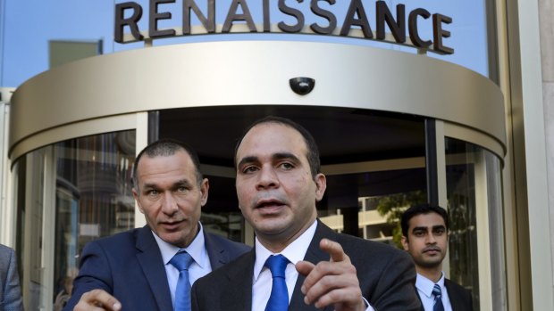Challenger to Sepp Blatter for the FIFA presidency, Jordanian prince and FIFA vice president Prince Ali bin al Hussein (centre).