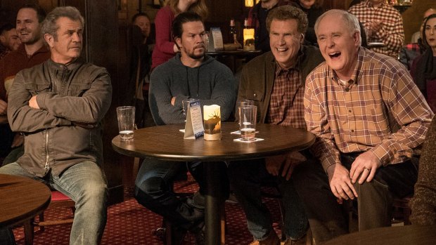 Mel Gibson, Mark Wahlberg, Will Ferrell and John Lithgow in Daddy's Home 2.