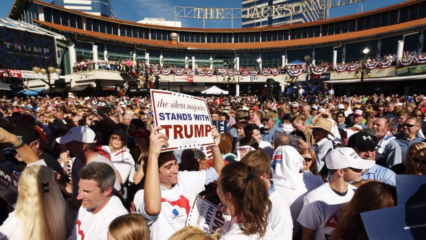 Crowds wait for Republican presidential candidate Donald Trump to take the stage in Jacksonville, Florida, on Saturday.