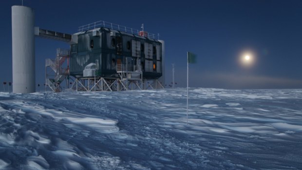 The IceCube detector is a cubic kilometre of Antarctic ice  threaded with sensitive light detectors.