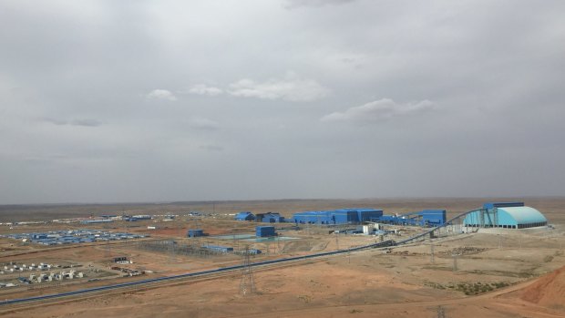The compound at the Oyu Tolgoi mine appears out of nowhere in the desert.