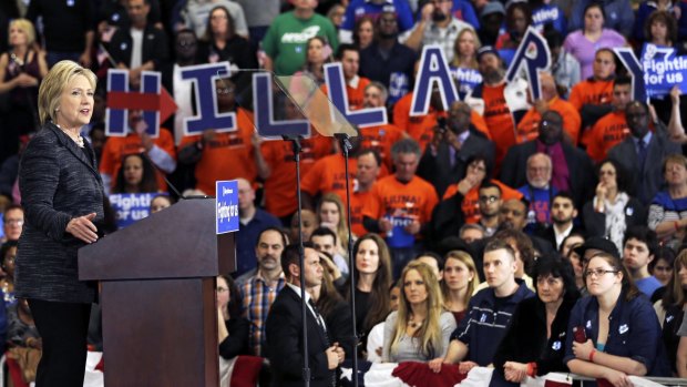 Hillary Clinton speaks during a rally at Cuyahoga Community College in Cleveland on Tuesday.