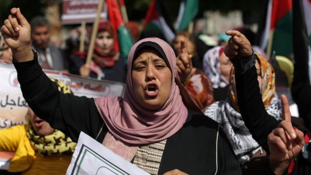 A march in Gaza City to mark International Women's Day on Saturday.